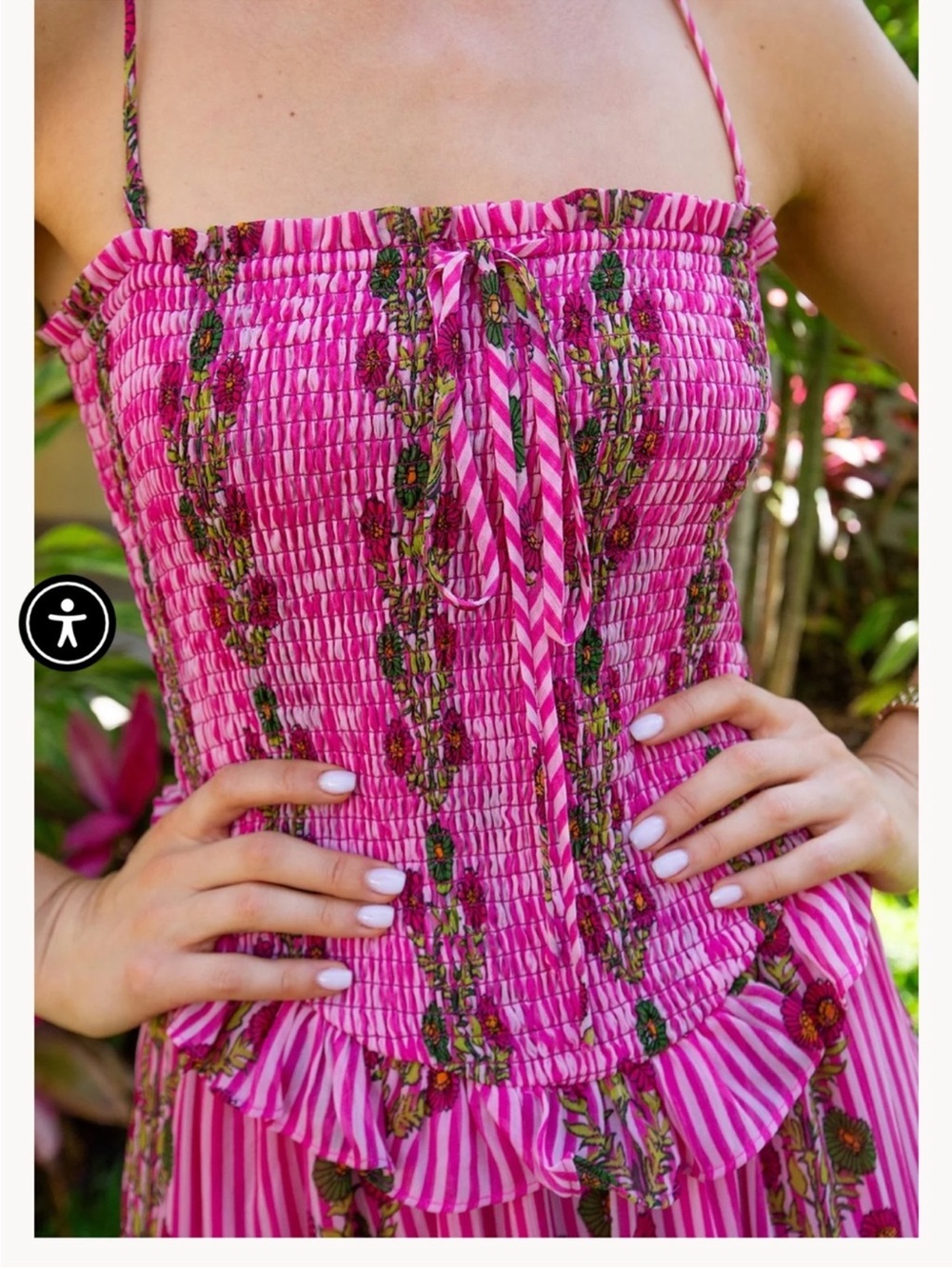 Free People High-Low Pink Floral Striped Smocked Sundress - Picture 3 of 3